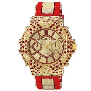 53mm Montres Carlo Men's Hip Hop Rapper Stones Red Gold Clubbing Luxury Watch